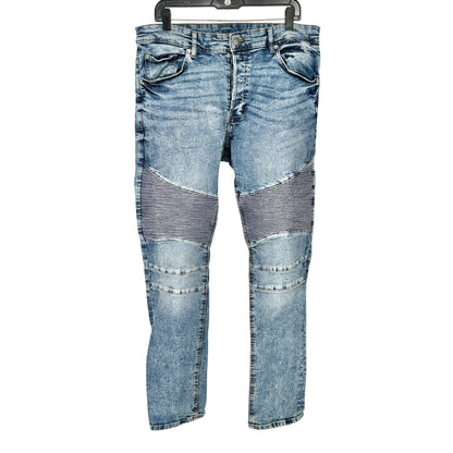 Jeans Mens 34 Skinny Moto Ribbed Knee Detail Distress Lt Wash Denim H&M Divided