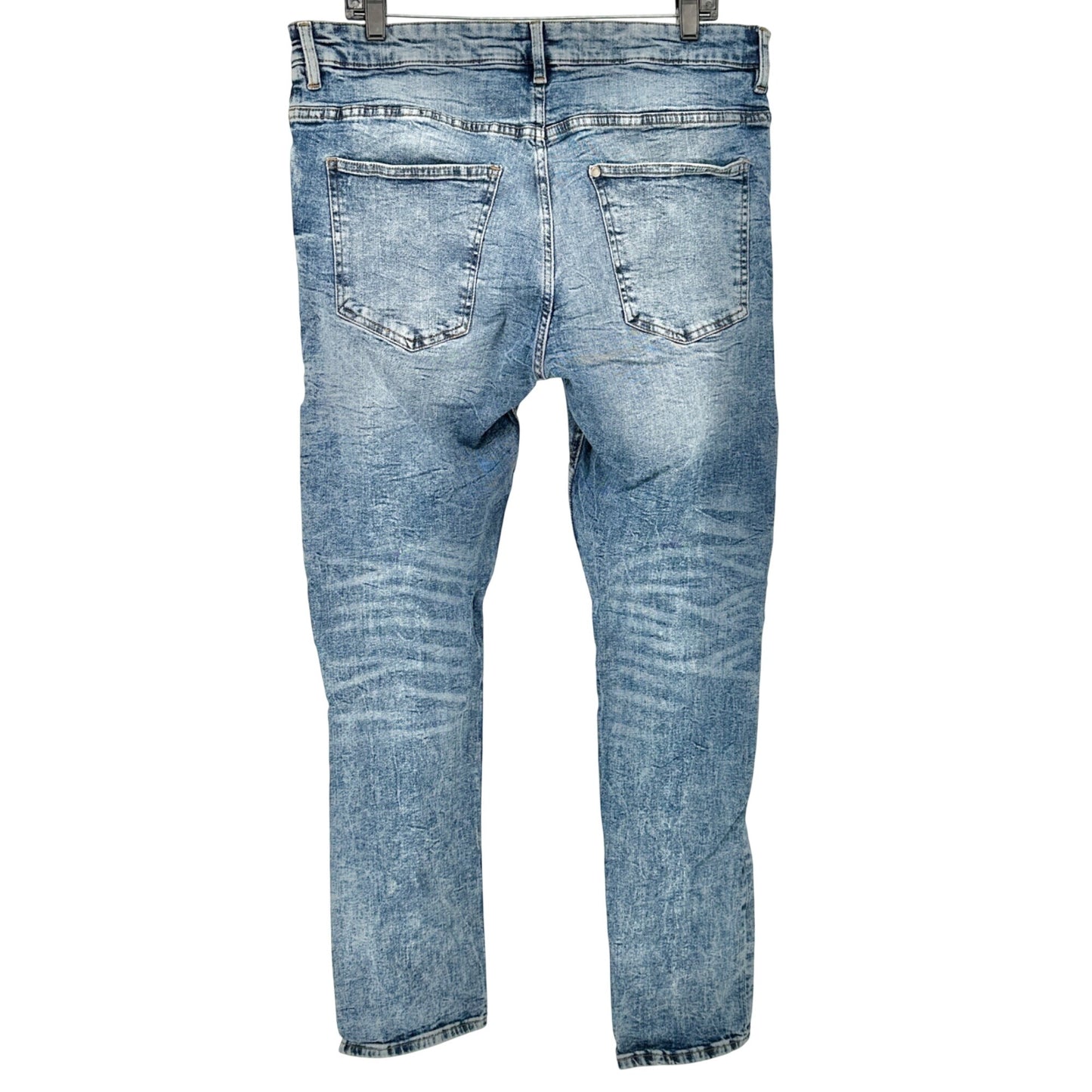 Jeans Mens 34 Skinny Moto Ribbed Knee Detail Distress Lt Wash Denim H&M Divided