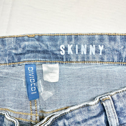 Jeans Mens 34 Skinny Moto Ribbed Knee Detail Distress Lt Wash Denim H&M Divided