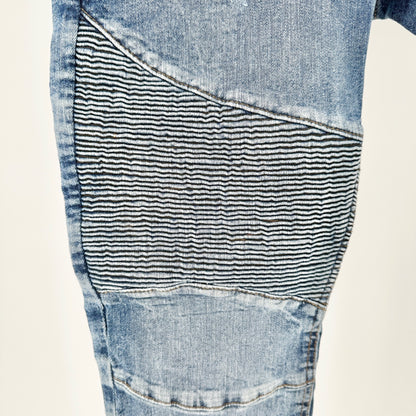 Jeans Mens 34 Skinny Moto Ribbed Knee Detail Distress Lt Wash Denim H&M Divided