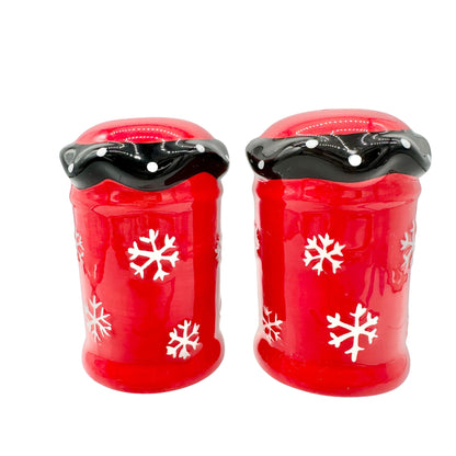 Christmas Red Snowflake Ceramic Salt and Pepper Shakers Festive Winter Decor