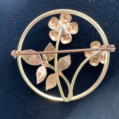 Vintage Gold Tone Rose Brooch and Clip On Earrings Set Floral Elegant Design