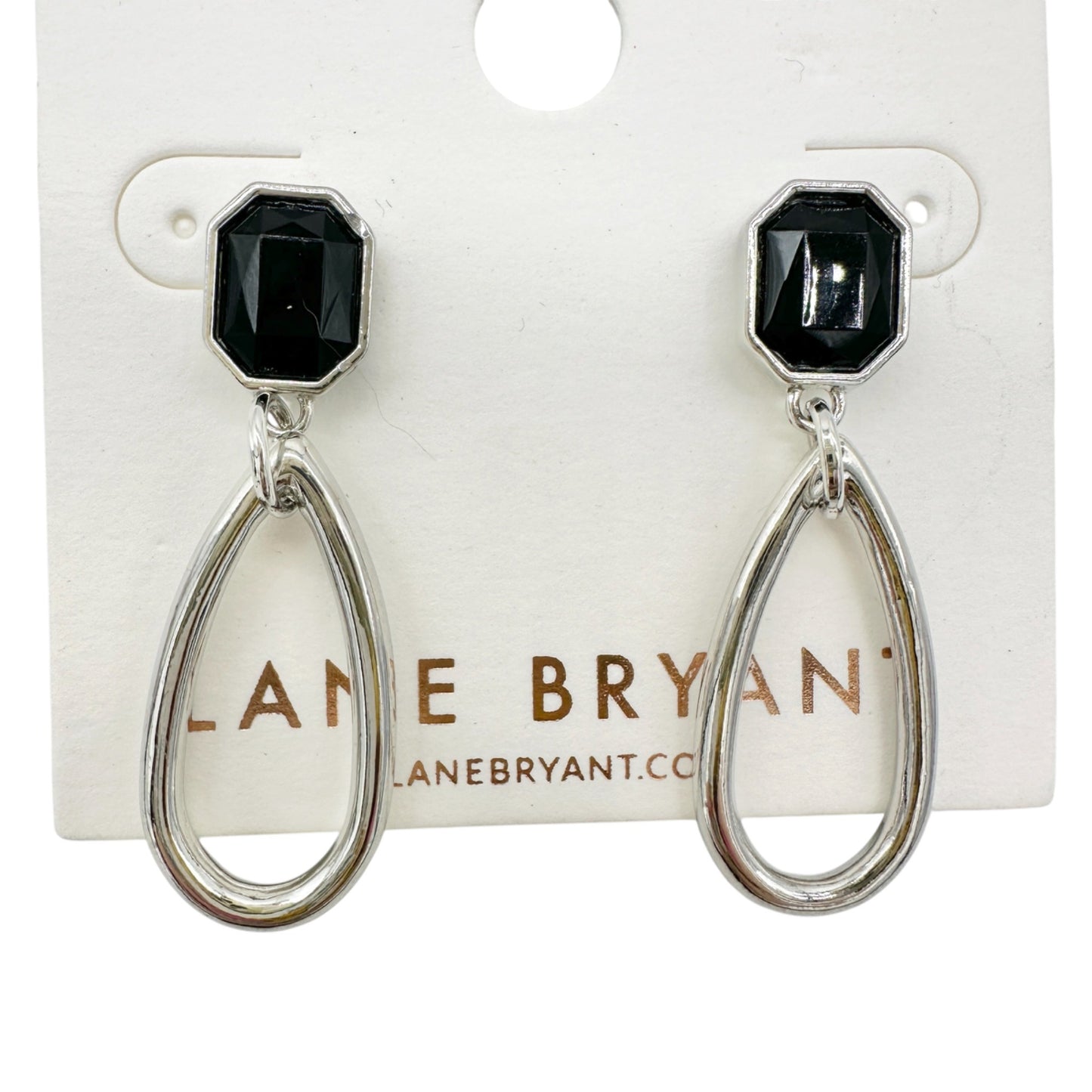Lane Bryant Drop Earrings With Black Faux Gemstone and Silver Tone Oval Design