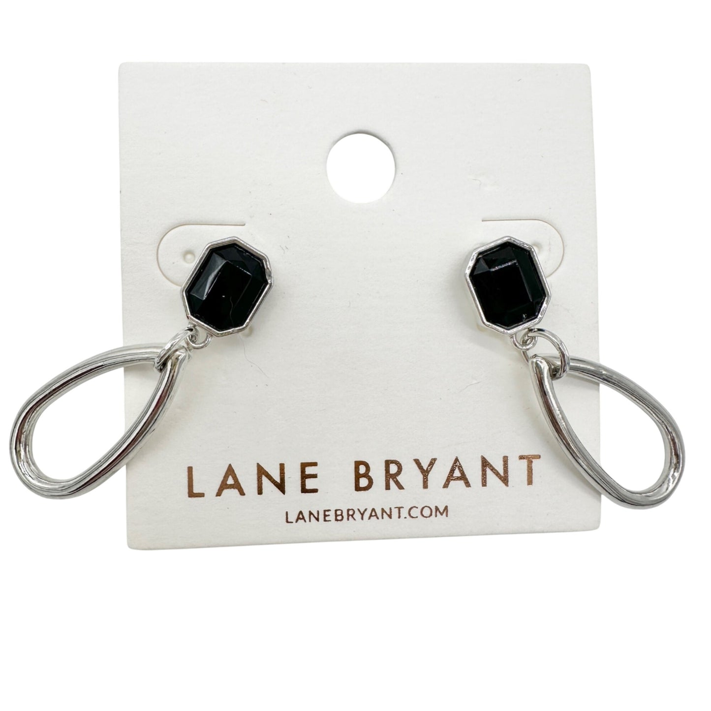 Lane Bryant Drop Earrings With Black Faux Gemstone and Silver Tone Oval Design