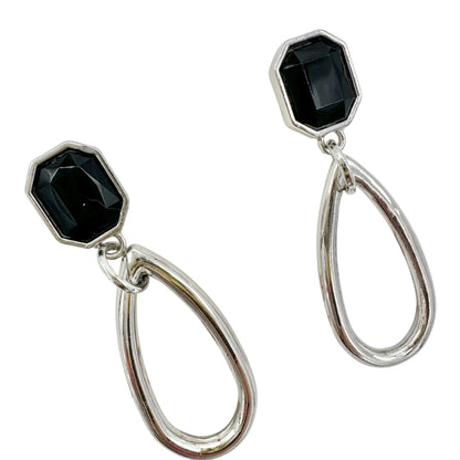 Lane Bryant Drop Earrings With Black Faux Gemstone and Silver Tone Oval Design