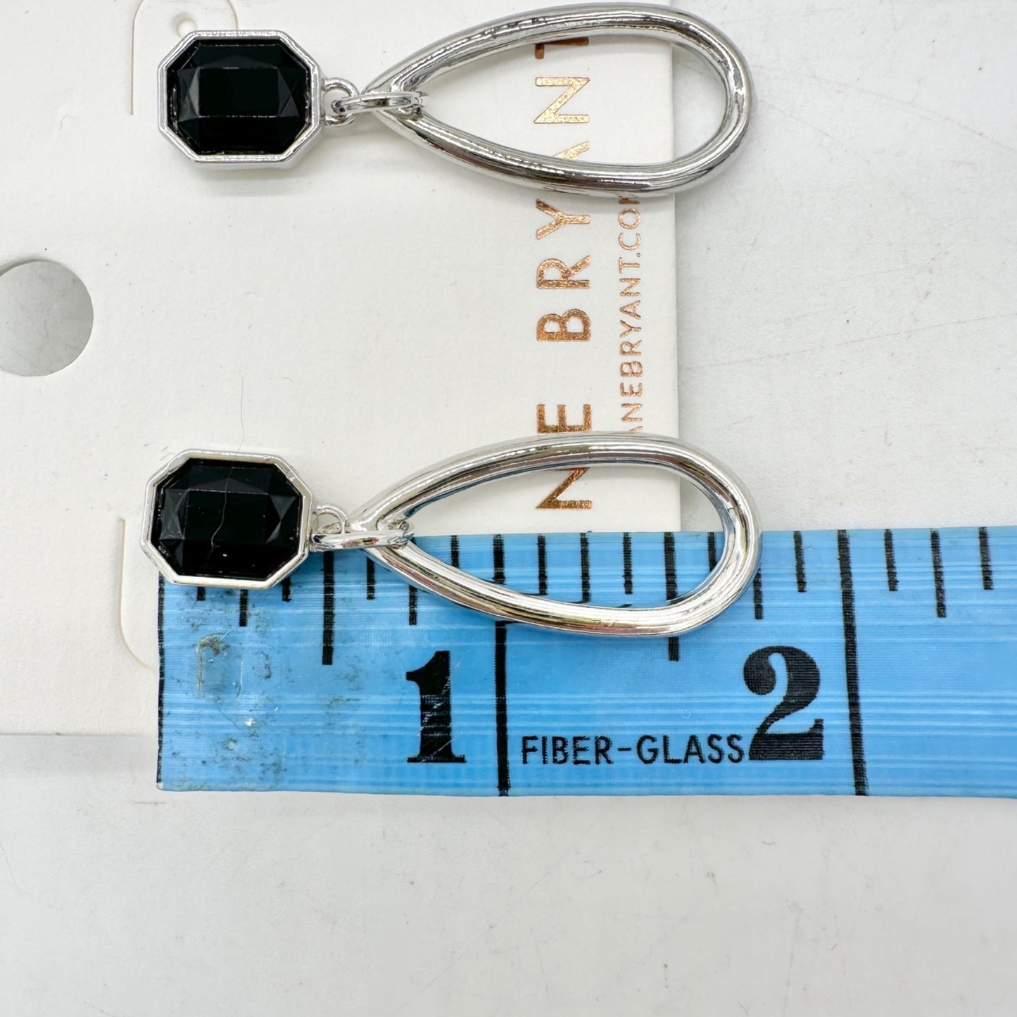 Lane Bryant Drop Earrings With Black Faux Gemstone and Silver Tone Oval Design