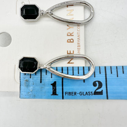 Lane Bryant Drop Earrings With Black Faux Gemstone and Silver Tone Oval Design
