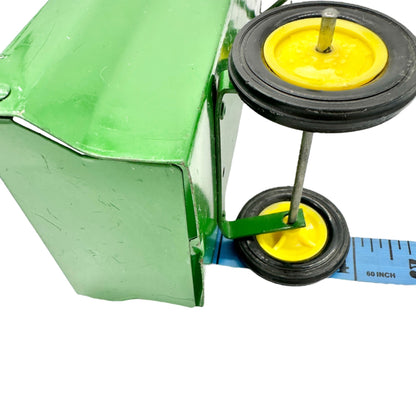 Vintage John Deere Toy Wagon Trailer with Hitch Green Metal Yellow Wheels