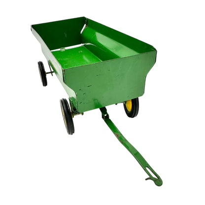 Vintage John Deere Toy Wagon Trailer with Hitch Green Metal Yellow Wheels