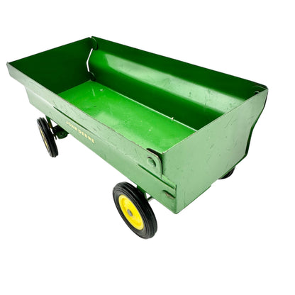 Vintage John Deere Toy Wagon Trailer with Hitch Green Metal Yellow Wheels
