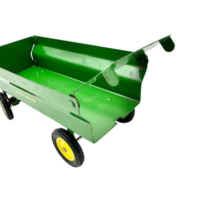 Vintage John Deere Toy Wagon Trailer with Hitch Green Metal Yellow Wheels