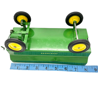 Vintage John Deere Toy Wagon Trailer with Hitch Green Metal Yellow Wheels
