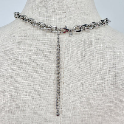 Hammered Silver Heart Pendant Necklace Chunky Chain Adj Lobster Clasp Closure