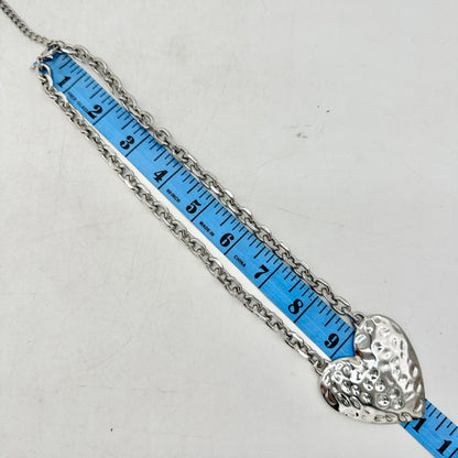 Hammered Silver Heart Pendant Necklace Chunky Chain Adj Lobster Clasp Closure