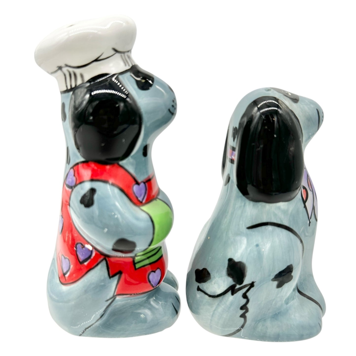 Candace Reiter Ceramic Dog Chef w Companion Salt and Pepper Shakers Collectible