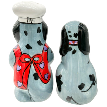 Candace Reiter Ceramic Dog Chef w Companion Salt and Pepper Shakers Collectible