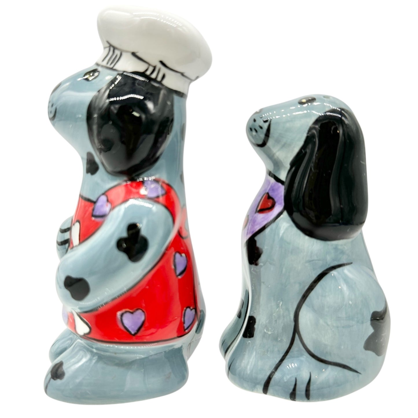 Candace Reiter Ceramic Dog Chef w Companion Salt and Pepper Shakers Collectible