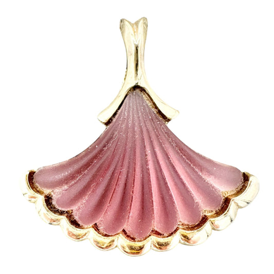 Rose Glass Art Design Pendant With Gold-Tone Fan Shape 1.5 Inch Jewelry Piece