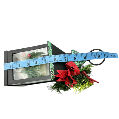 Christmas Lantern With LED Candle Black Plastic Festive Accents Battery WORKS