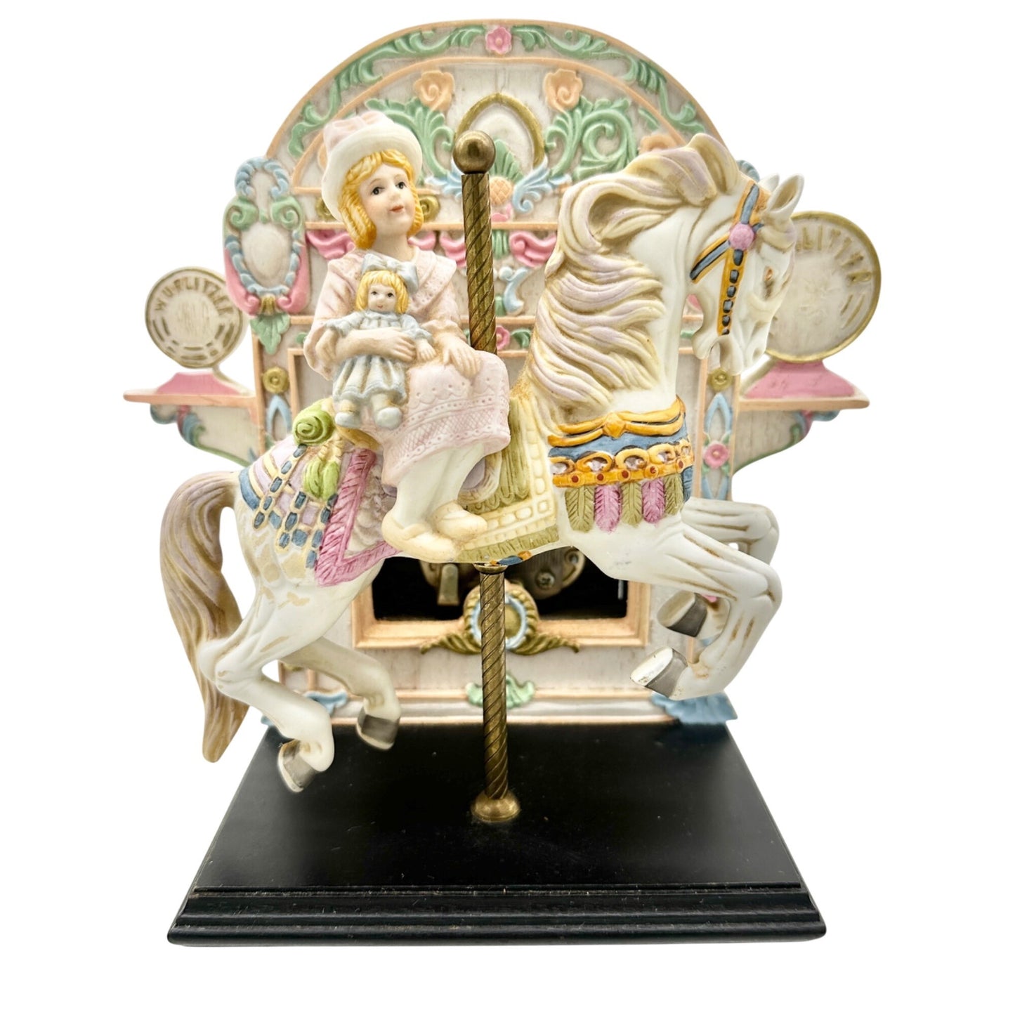 Willitts Designs 1987 Carousel Horse Music Box Figurine With Girl & Doll Pastels