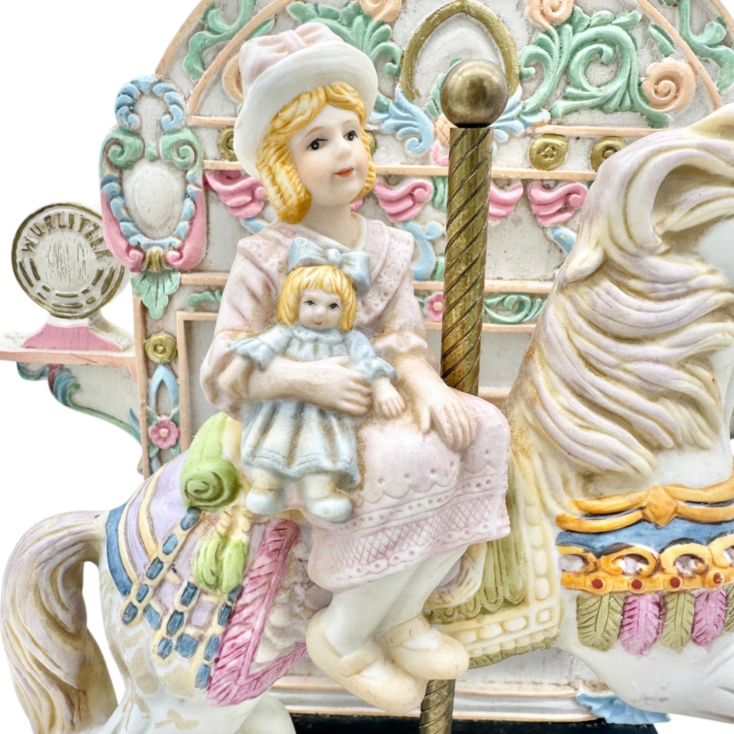 Willitts Designs 1987 Carousel Horse Music Box Figurine With Girl & Doll Pastels