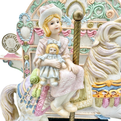 Willitts Designs 1987 Carousel Horse Music Box Figurine With Girl & Doll Pastels