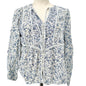 Old Navy Peasant Button-up Blouse Womens S Petite Blue White Floral Rayon Cotton