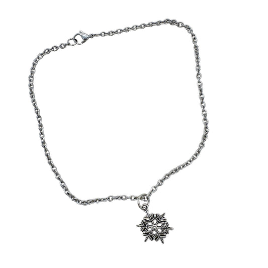 Snowflake Charm Silver Tone Anklet Lobster Clasp 12" Chain For Women Or Teens