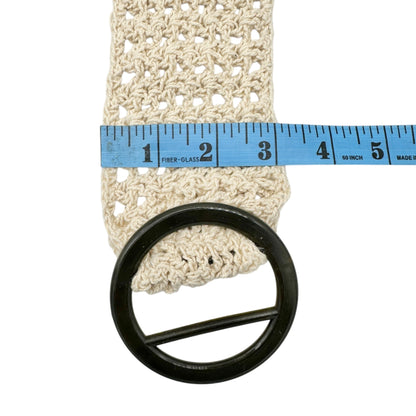 Beige Crochet Belt With Black Ring Buckle 40.5 inch Long Handmade Woven Design