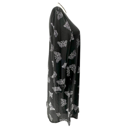 Lularoe Emily Dress Womens L Black White Butterfly Print LS Side Pockets Soft