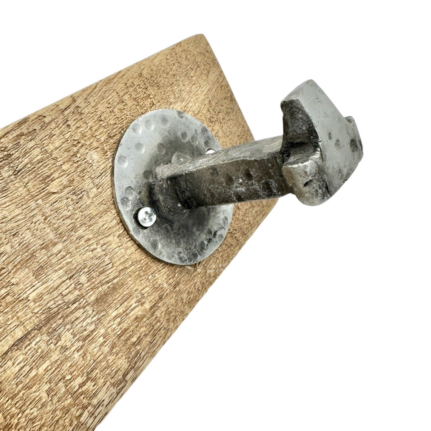 Rustic Wood and Hammered Metal 3-Hook Wall Mounted Coat or Hat Rack