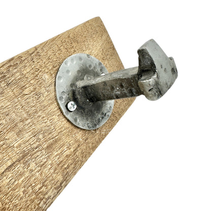 Rustic Wood and Hammered Metal 3-Hook Wall Mounted Coat or Hat Rack