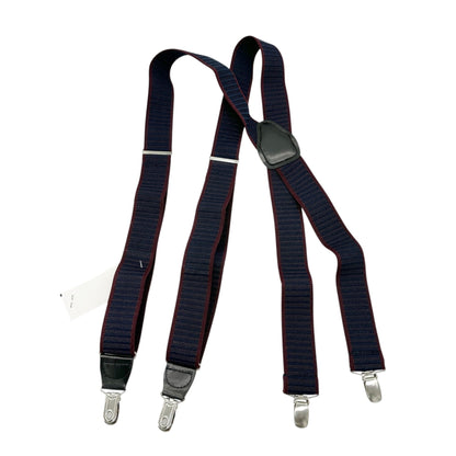 Suspenders Navy Burgundy Striped With Silver Clips Leather Accents Adjustable