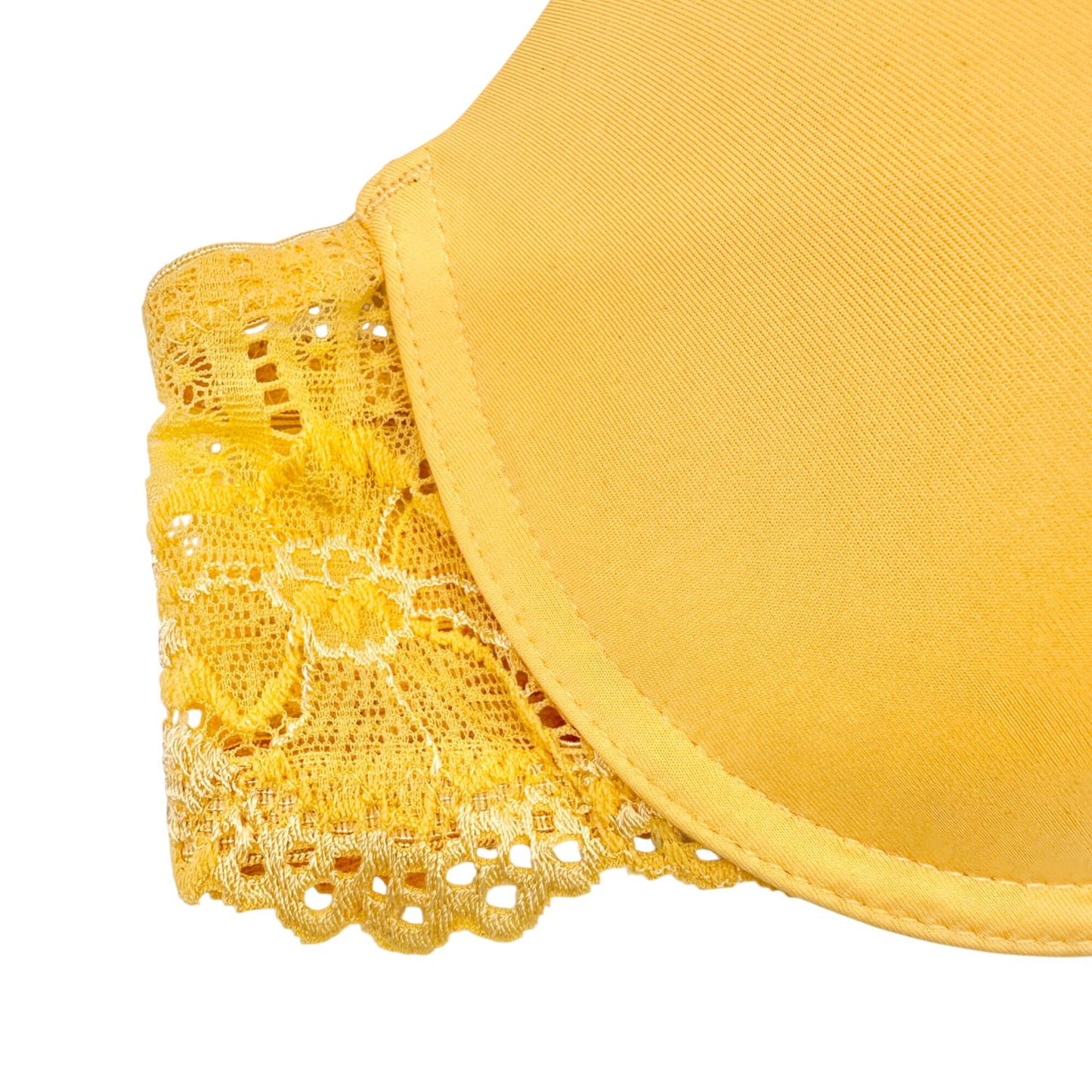 Yellow Padded Bra Size 34B Adjustable Straps Hook Closure Floral Lace Trim