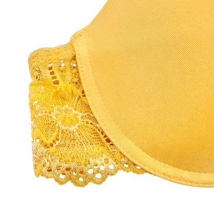 Yellow Padded Bra Size 34B Adjustable Straps Hook Closure Floral Lace Trim