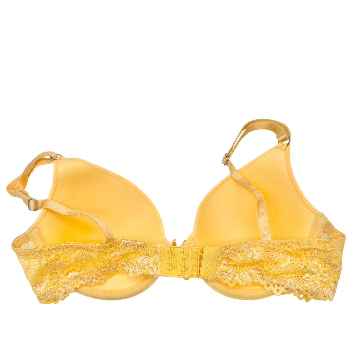 Yellow Padded Bra Size 34B Adjustable Straps Hook Closure Floral Lace Trim
