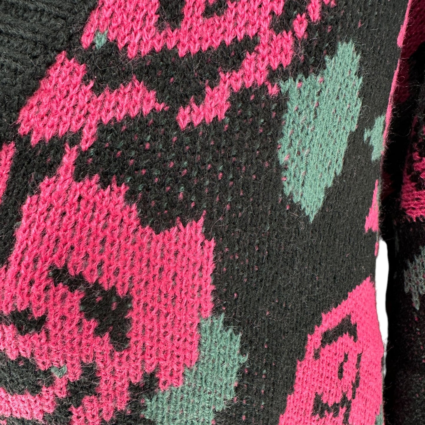 LuLaRoe Torrie Sweater Womens L Black Acrylic LS Pink Green Floral Print V-Neck