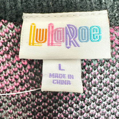 LuLaRoe Torrie Sweater Womens L Black Acrylic LS Pink Green Floral Print V-Neck