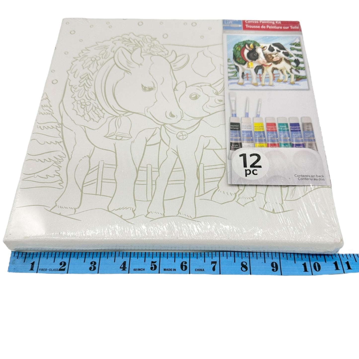 Artists Loft Canvas Painting Kit Winter Cow Theme 11 X 11 Christmas 12 pc NEW