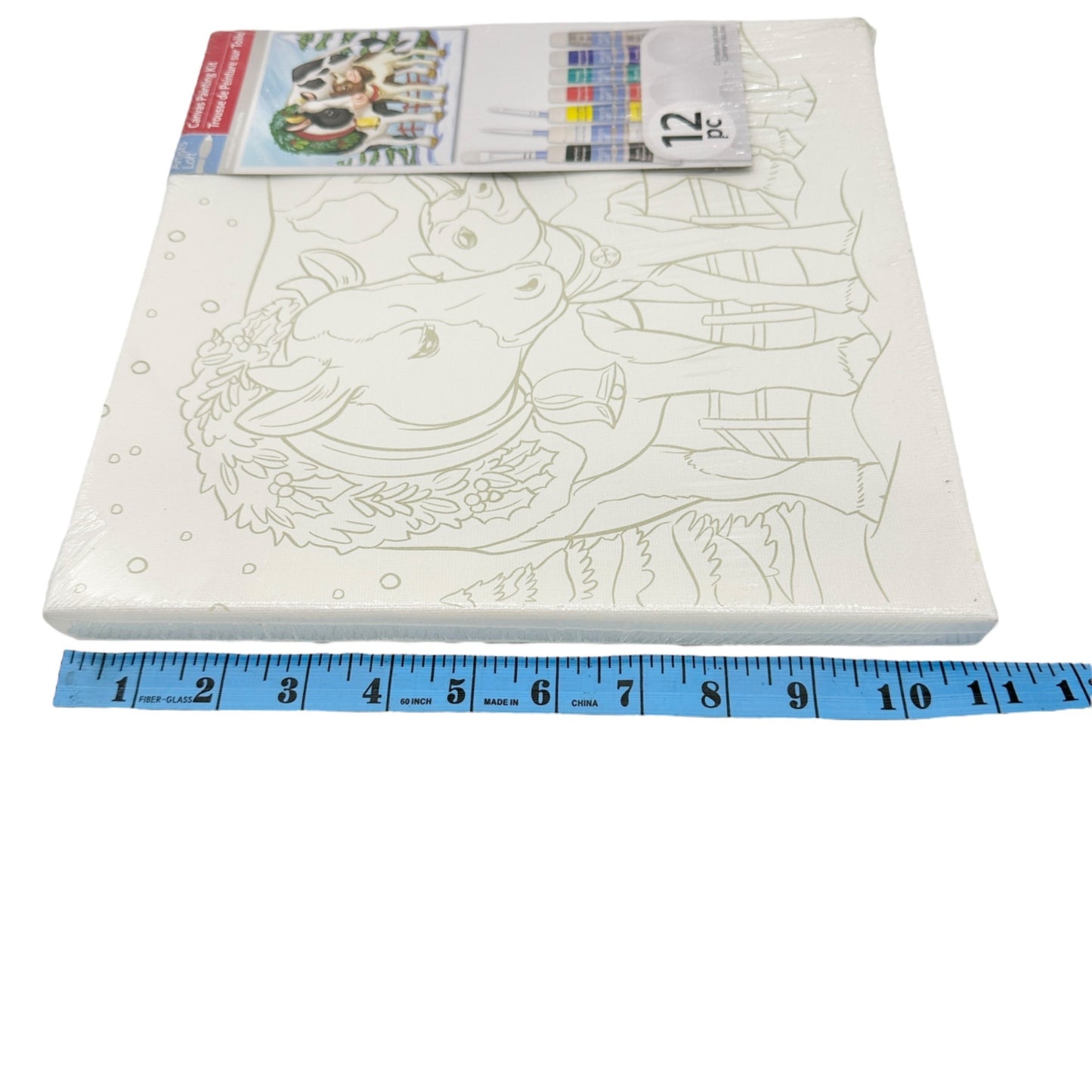 Artists Loft Canvas Painting Kit Winter Cow Theme 11 X 11 Christmas 12 pc NEW