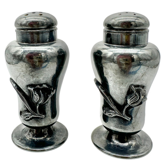 Vtg Forbes Silver Co Druple Salt and Pepper Shakers Tulip Motif Collectible 3 in