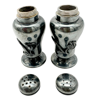 Vtg Forbes Silver Co Druple Salt and Pepper Shakers Tulip Motif Collectible 3 in