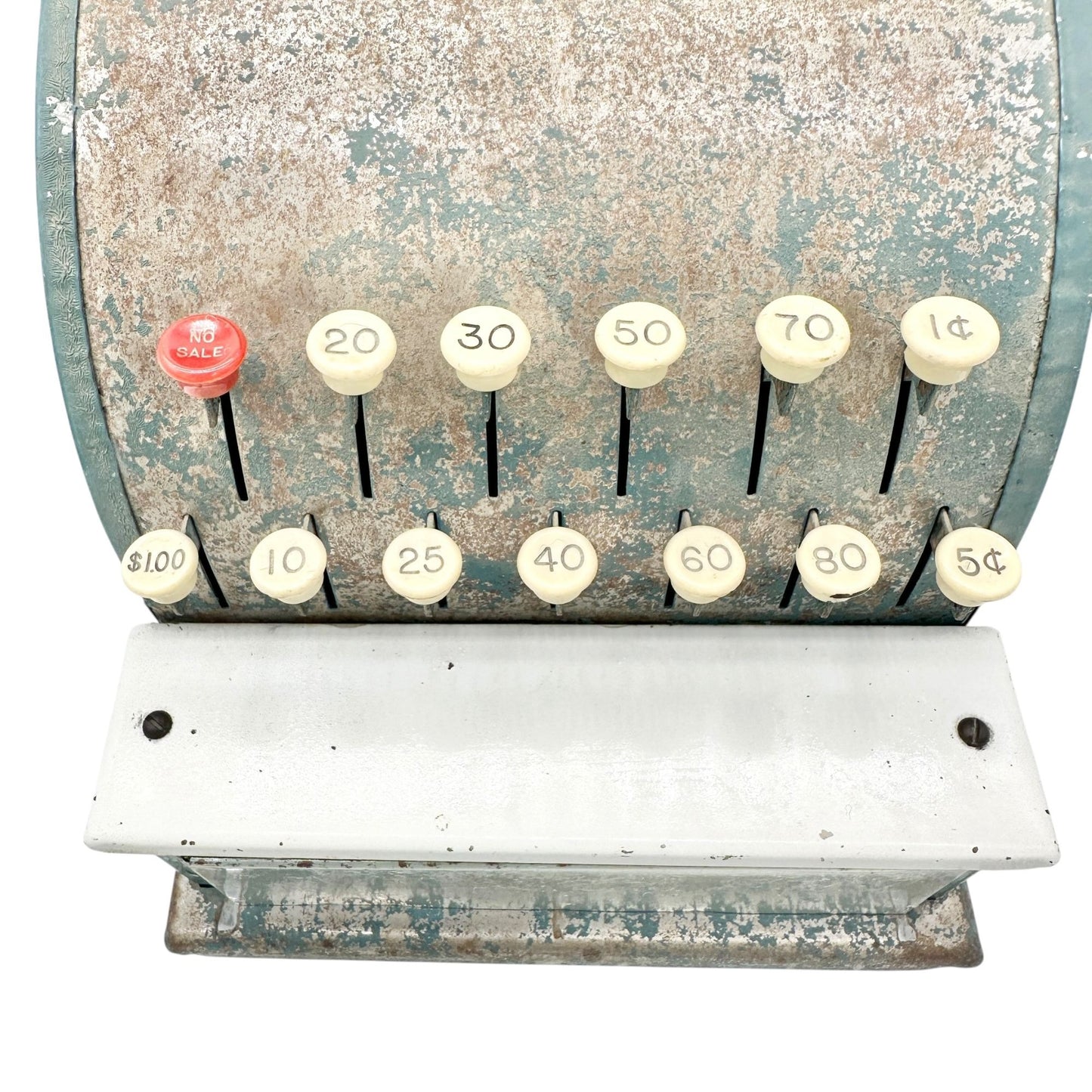 Vintage Toy Cash Register With Functional Buttons and Play Money Drawer Blue Metal