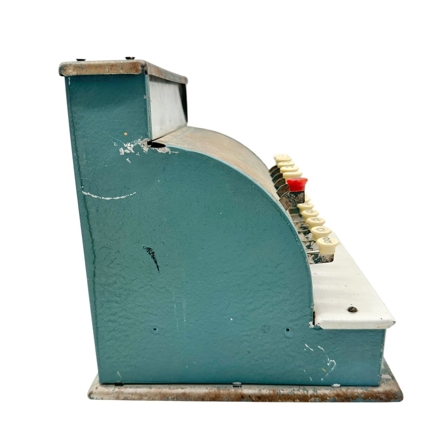 Vintage Toy Cash Register With Functional Buttons and Play Money Drawer Blue Metal