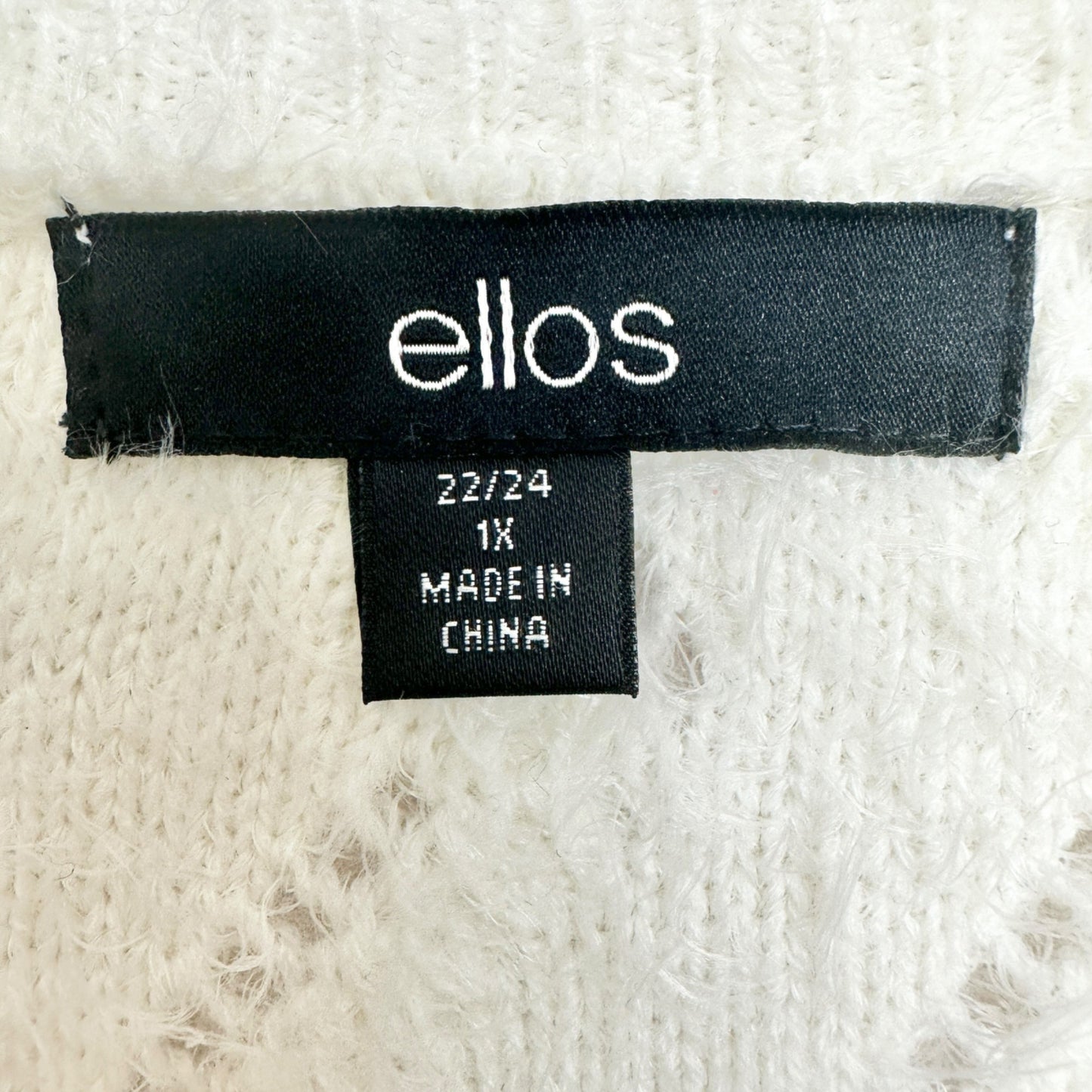 Ellos Tunic Sweater Womens 1X 22-24 Cream Chevron Knit Lightweight LS V Neck