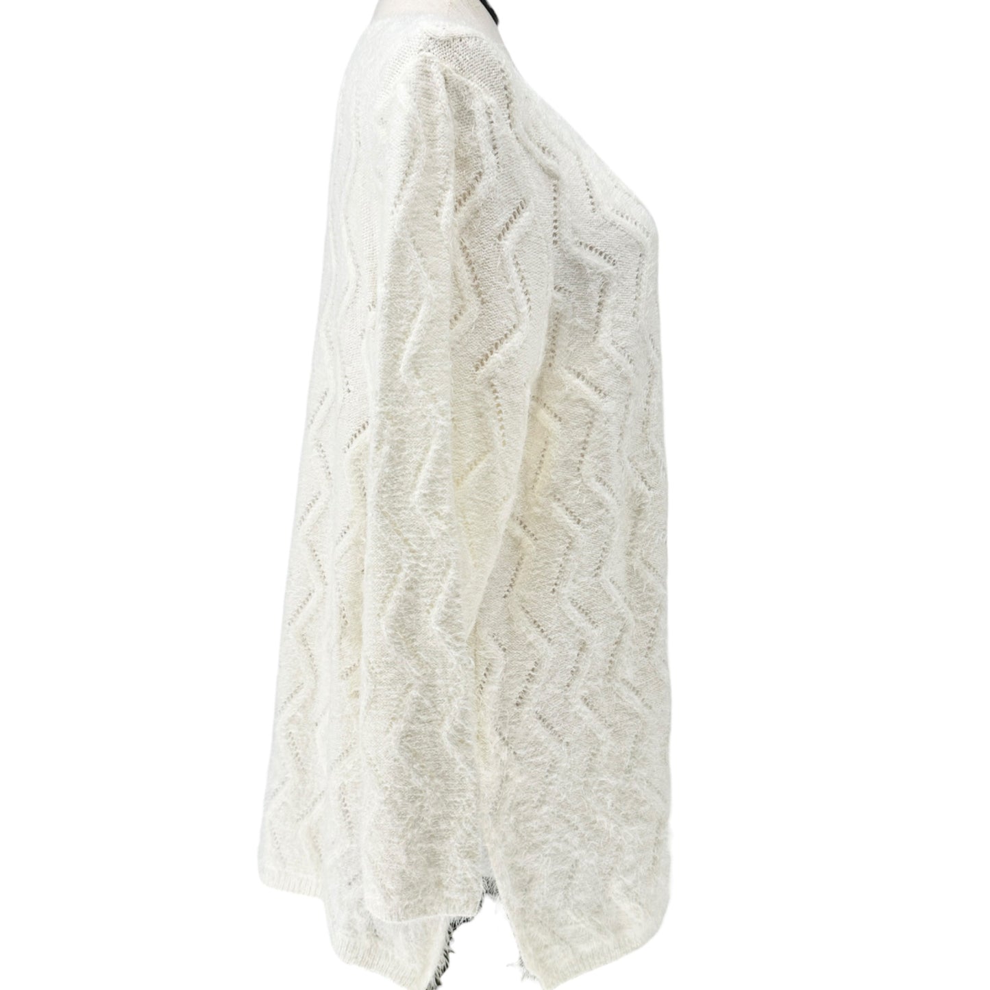 Ellos Tunic Sweater Womens 1X 22-24 Cream Chevron Knit Lightweight LS V Neck