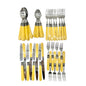 40 Piece Cutlery Set Yellow Handles with 8 ea Knives Forks Spoons Dessert Forks