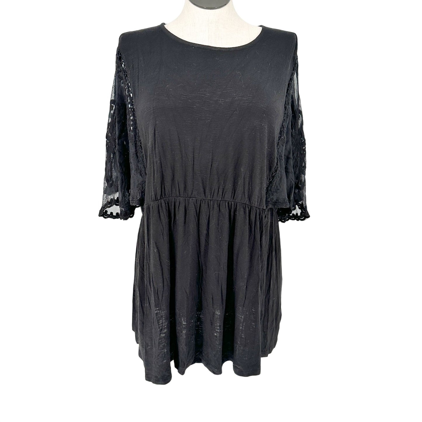 Torrid 3 Babydoll Top Womens 22-24 Black Lace Dolman Sleeves Crew Neck Flowy