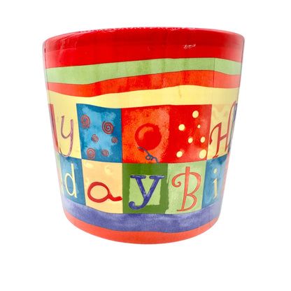 FTD Ceramic Happy Birthday Planter Pot Red and Multicolor 5 Inch Diameter
