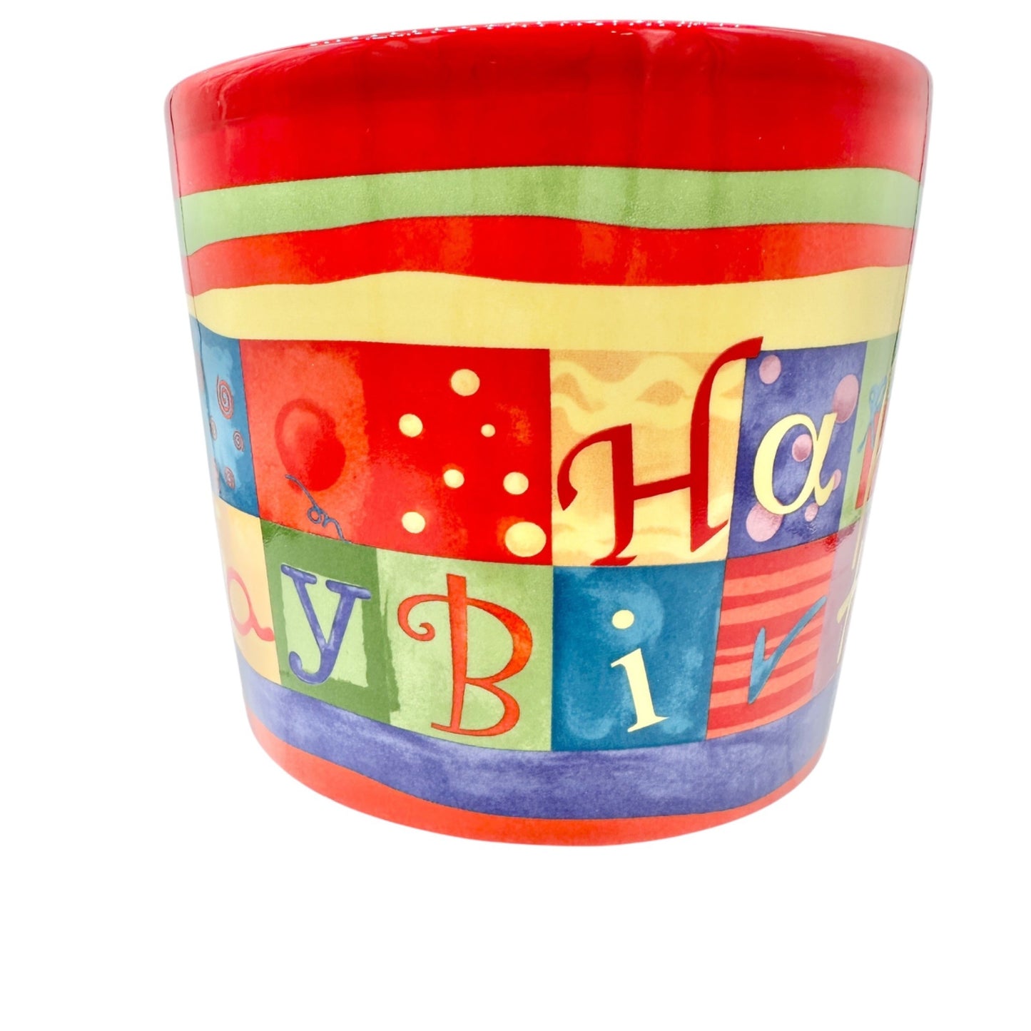 FTD Ceramic Happy Birthday Planter Pot Red and Multicolor 5 Inch Diameter